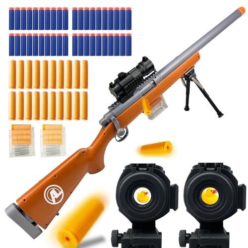 AGM MASTECH M24 Weiche Schaumstoff-Spielzeugpistole, Design mit auswerfenden Patronenhülsen, verbessertes Zielfernrohr, 40 weiche Schaumstoff-Darts, 20 Patronenhülsen, 2 Magazine. (Braun) von AGM MASTECH
