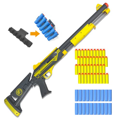 AGM MASTECH Spielzeugrepetiergewehr mit Patronenauswurf, Action Shotgun mit Dartpfeilen aus Weichschaum, 20 Patronenhülsen, 40 offizielle Dartpfeile(Grau) von AGM MASTECH