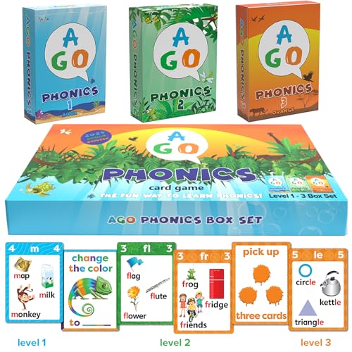 AGO Phonics Kartenspiel Set zum Englisch Lernen | Spiel und Spaß für Kinder und Erwachsene | Lerne Phoneme & Wörter und Übe Lesen | 3 Kartenspiele in Magnetischer Box AGO Phonics Kartenspiel Set zum Englisch Lernen | Spiel und Spaß für Kinder und Erwachsene | Lerne Phoneme & Wörter und Übe Lesen | 3 Kartenspiele in Magnetischer Box von AGO