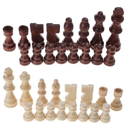 32 Stück handgeschnitzte Holzschachfiguren tragbare Turnierschachfiguren internationale Schachfiguren für Schachbrettspiel Turnier Holz Schachfiguren Schachzubehör von AGONEIR
