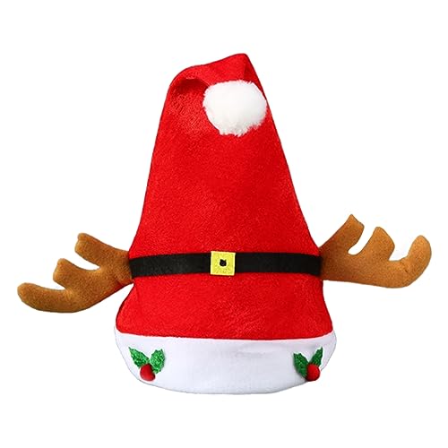 AGONEIR Weihnachtsmütze mit Mistelzweiggeweih, festliche Dekoration, weißer Rand, für Weihnachtsfeiern, Verkleidungen, Cosplay, Nikolausmützen für Erwachsene von AGONEIR