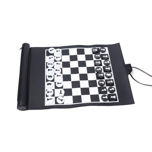 Tragbares Schachbrett aus Leder mit Acryl-Schachfiguren, aufrollbares Turnier-Schachmatte, weiches Schachbrett, Geschenk, PU-Leder, Rollschachbrett-Set mit Acryl-Stücken von AGONEIR