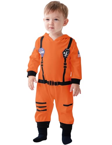 AGQT Baby Raumfahrer Kostüm Kinder Astronauten Kostüm Raumanzug Raumfahrer Jumpsuit Karneval Kostüm Orange 0-3 Monate von AGQT