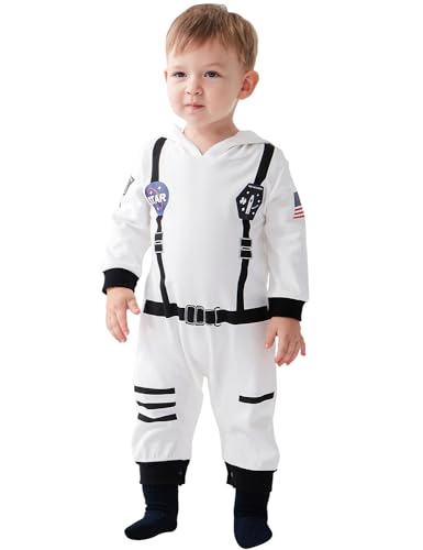 AGQT Baby Raumfahrer Kostüm Kinder Astronauten Kostüm Raumanzug Raumfahrer Jumpsuit Karneval Kostüm Weiß 12-18 Monate von AGQT