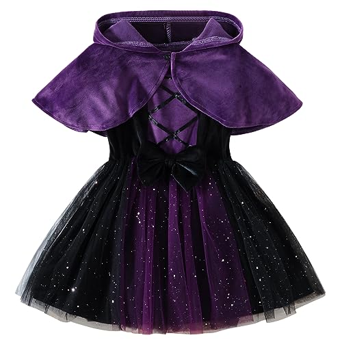 AGQT Baby Mädchen Halloween Hexen Kostüm Outfits mit Violett Umhang und Tüll Tütü Kleid Cosplay Prinzessinnen Party Kleidungsset 3-4 Jahre von AGQT