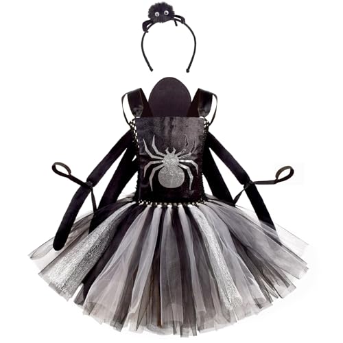 AGYMNX Spinnenkostüm für Mädchen Kinder Halloween Kostüm Tüllkleid + Haarband + Spinnenrucksack 3 Stück Set für 2-12 Jahre Mädchen Kinder Karneval Rollenspiel Cosplay Party Schwarz und weiß 7-8Jahre AGYMNX Spinnenkostüm für Mädchen Kinder Halloween Kostüm Tüllkleid + Haarband + Spinnenrucksack 3 Stück Set für 2-12 Jahre Mädchen Kinder Karneval Rollenspiel Cosplay Party Schwarz und weiß 7-8Jahre von AGYMNX
