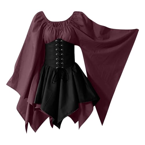 AHAKLO Mittelalter Kleidung Damen Fledermausärmel Halloween Kostüm Gothic Kleid Langarm Renaissance Dress Mittelalterkleider Karneval Partykleid Viktorianisches Kleid AHAKLO Mittelalter Kleidung Damen Fledermausärmel Halloween Kostüm Gothic Kleid Langarm Renaissance Dress Mittelalterkleider Karneval Partykleid Viktorianisches Kleid von AHAKLO