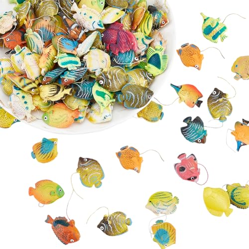AHANDMAKER 100 Stück Plastikfischfiguren, Tropische Fischfiguren Spielset mit falschen kleinen Fischen und verschiedenen kleinen Fischfiguren für Partys, Mehrfarbig von Meerestierfiguren von AHANDMAKER