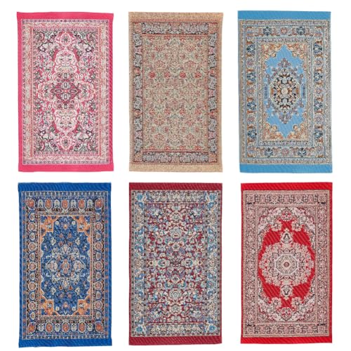 AHANDMAKER 6 Stück 6 Stile 1:12 Mini Teppiche Miniatur Teppich Mit Blumenmuster 6.29 x 3.93(5) cm Gewebte Puppenhaus Teppiche Für Miniatur Möbel Dekorationszubehör von AHANDMAKER