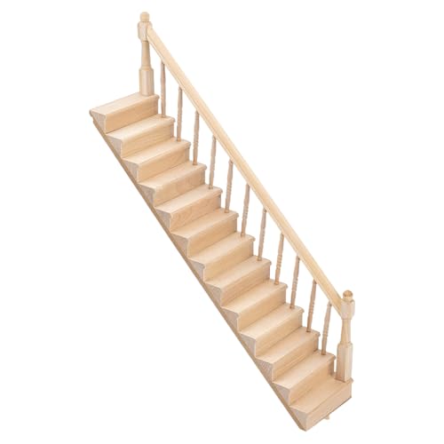 AHANDMAKER Miniaturtreppe Holztreppe 1: 12 unbemalte Holzwangenstufen Mit Einseitigem Handlauf Für Möbel Mikrolandschaftsdekore Für Zubehör von AHANDMAKER