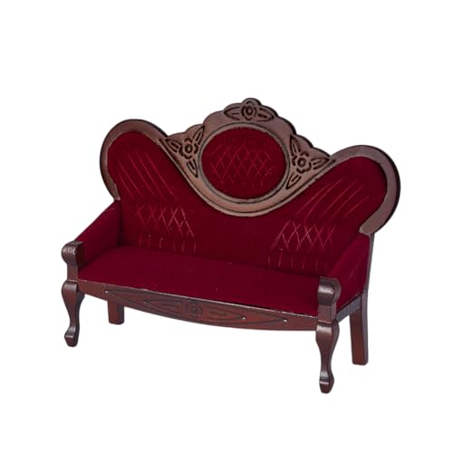 AHANDMAKER Puppenhausmöbel Miniaturzubehör 1/12 Maßstab Mini Haus Vintage Rot Holz Geschnitzten Sofa Für Puppenhaus Szene Simulation Handwerk Dekoration AHANDMAKER Puppenhausmöbel Miniaturzubehör 1/12 Maßstab Mini Haus Vintage Rot Holz Geschnitzten Sofa Für Puppenhaus Szene Simulation Handwerk Dekoration von AHANDMAKER
