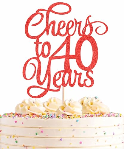 AHAORAY Tortenaufsatz "Cheers to 40 Years" – roter Glitzer, Kuchendekoration zum 40. Geburtstag, perfekt für 40. Jahrestag oder 40-jährige Geburtstagsparty, Foto-Requisiten von AHAORAY