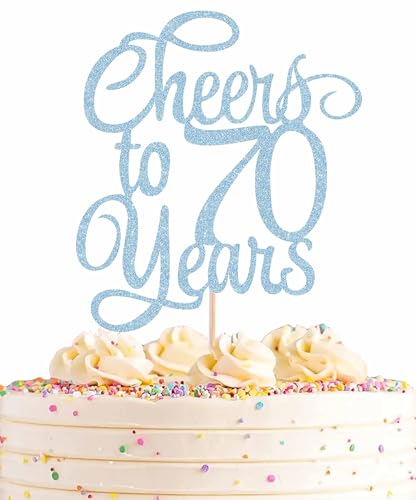 AHAORAY Tortenaufsatz "Cheers to 70 Years", hellblau, glitzernd, 70. Geburtstag, perfekt für 70. Jahrestag oder 70. Geburtstag, Foto-Requisiten AHAORAY Tortenaufsatz "Cheers to 70 Years", hellblau, glitzernd, 70. Geburtstag, perfekt für 70. Jahrestag oder 70. Geburtstag, Foto-Requisiten von AHAORAY