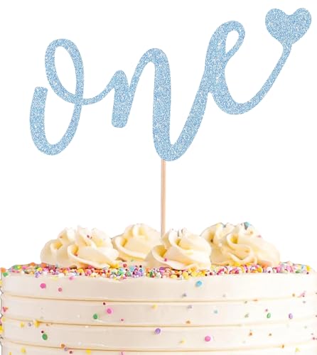 AHAORAY Tortenaufsatz für den ersten Geburtstag, hellblau, glitzernd, Aufschrift "Love One Birthday", perfekt für Babyparty/Gender Revealing Party/Baby-Party, Foto-Requisiten von AHAORAY