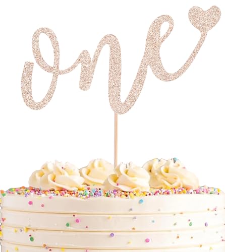 AHAORAY Tortenaufsatz für den ersten Geburtstag – Roségold Glitzer Love One Birthday Kuchendekorationszubehör, perfekt für Babyparty/Geschlechtsoffenbarungsparty/Baby-Party, Foto-Requisiten von AHAORAY