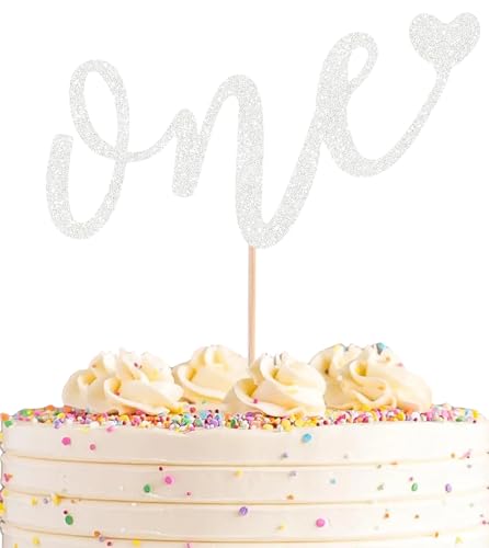 AHAORAY Tortenaufsatz für den ersten Geburtstag – Silberfarbener Glitzer, Tortendekorationszubehör, perfekt für Babyparty/Geschlechtsoffenbarungsparty/Baby-Party, Foto-Requisiten von AHAORAY