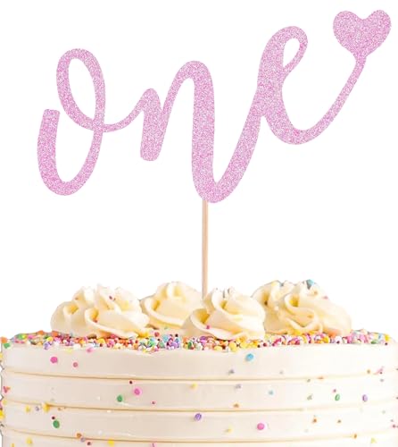 AHAORAY Tortenaufsatz für den ersten Geburtstag – rosa Glitzer, Love One Birthday-Kuchendekoration, perfekt für Babyparty/Geschlechtsoffenbarungsparty/Baby-Party, Foto-Requisiten von AHAORAY