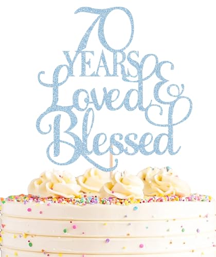 AHAORAY Tortenaufsatz mit Aufschrift "70 Years Loved", hellblau, glitzernd, 70. Geburtstag, perfekt für Fotoautomaten-Requisiten zum 70. Jahrestag oder Geburtstag AHAORAY Tortenaufsatz mit Aufschrift "70 Years Loved", hellblau, glitzernd, 70. Geburtstag, perfekt für Fotoautomaten-Requisiten zum 70. Jahrestag oder Geburtstag von AHAORAY