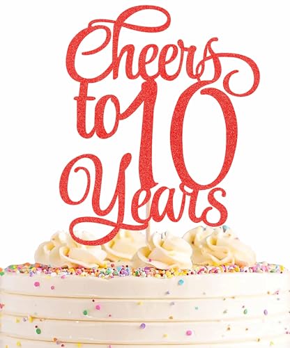 AHAORAY Tortenaufsatz mit Aufschrift "Cheers to 10 Years", roter Glitzer, für 10. Geburtstag, Kuchendekoration, gesegnete 10-jährige Hochzeit, Jahrestag, Party-Dekorationen, Foto-Requisiten AHAORAY Tortenaufsatz mit Aufschrift "Cheers to 10 Years", roter Glitzer, für 10. Geburtstag, Kuchendekoration, gesegnete 10-jährige Hochzeit, Jahrestag, Party-Dekorationen, Foto-Requisiten von AHAORAY