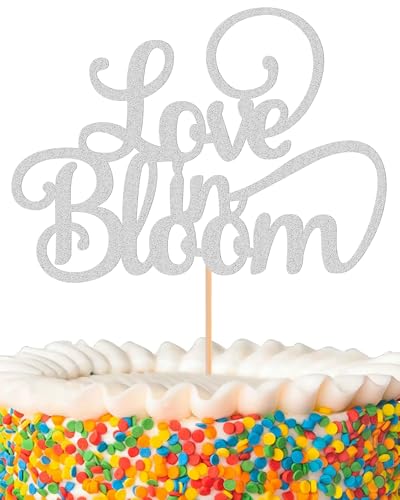 Tortenaufsatz "Love in Bloom", glitzernd, silberfarben von AHAORAY