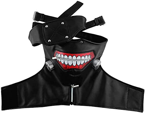3D Tokyo Ghoul Cosplay-Maske, Halloween-Kostüm, PU-Leder, Ken Kaneki Maske, Verstellbar Mit Reißverschluss, Abnehmbare Augenklappe, Halbmaske Mit Perücke Für Erwachsene von AHDMR