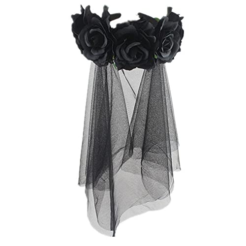Damen Haarreif Krone Blumen Rosa mit Schleier Halloween Stirnband Tag der Toten Mexiko Frisur Braut Geist Gothic Blumengirlande Vintage Zubehör Halloween Kostüm Hochzeit, Schwarz , 58 Damen Haarreif Krone Blumen Rosa mit Schleier Halloween Stirnband Tag der Toten Mexiko Frisur Braut Geist Gothic Blumengirlande Vintage Zubehör Halloween Kostüm Hochzeit, Schwarz , 58 von AHDMR