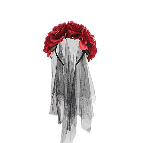 Damen Haarreif Krone Blumen Rosa mit Schleier Halloween Stirnband Tag der Toten Mexiko Frisur Braut Geist Gothic Blumengirlande Vintage Zubehör Halloween Kostüm Hochzeit, rot, 58 Damen Haarreif Krone Blumen Rosa mit Schleier Halloween Stirnband Tag der Toten Mexiko Frisur Braut Geist Gothic Blumengirlande Vintage Zubehör Halloween Kostüm Hochzeit, rot, 58 von AHDMR