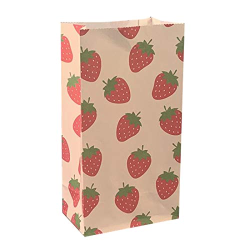 AHECZZ Geschenktasche,50 Stück Papiertüte Bunt ohne Griff Geschenke Paket Wandercamp Party Papiertüte Lebensmittelverpackung 23cmX12cmX7.5cm Erdbeere von AHECZZ