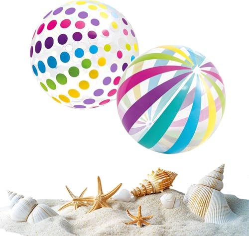2 Stück Aufblasbar wasserball, Bunt Gestreifter strand Wasserbälle, kinder Aufblasbar Transparenter spielzeugball, Geeignet für den Strand, Party, pool und Outdoor-Aktivitäten von AHEJIOO