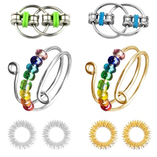 AHEJIOO 8 Stück Anti Stress Ring Set - Verstellbare Anxiety Ringe, Fidget Ring mit Skills Panikattacken Hilfe für Frauen und Männer, Geschenkidee zur Entspannung AHEJIOO 8 Stück Anti Stress Ring Set - Verstellbare Anxiety Ringe, Fidget Ring mit Skills Panikattacken Hilfe für Frauen und Männer, Geschenkidee zur Entspannung von AHEJIOO