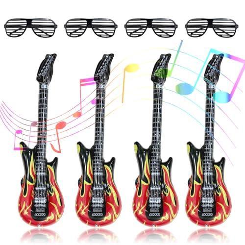 AHEJIOO 8 Pcs Aufblasbare Rock Star Toys Set, Aufblasbare Instrumente, Dekoration Karneval Party Luftgitarren Zum Aufblasen, Party Brille Für Kinder, Luftgitarren Zum Aufblasen, Aufblasbare Gitarre AHEJIOO 8 Pcs Aufblasbare Rock Star Toys Set, Aufblasbare Instrumente, Dekoration Karneval Party Luftgitarren Zum Aufblasen, Party Brille Für Kinder, Luftgitarren Zum Aufblasen, Aufblasbare Gitarre von AHEJIOO