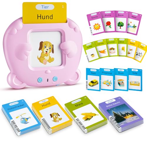 AHJ Sprechende Lernkarten Deutsch, 112 Blätter 224 Wörter, Flash Karten, Interaktives Sprachspiele für Kinder Ab 2-6 Jahr - Rosa von AHJ