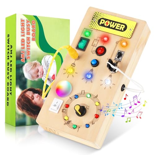 AHJ Busy Board Baby Montessori Spielzeug ab 2 Jahr, Activity Board Motorikspielzeug mit 8 Schalter 15 LED, Holzspielzeug Sensorik Spielzeug Lernspielzeug, Geschenk Jungen und Mädch ab 2 3 4 Jahr von AHJ