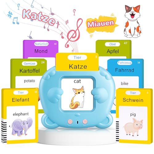 AHJ Sprechende Lernkarten Deutsch, Kinder Lernkarten Deutsch mit 112 Blätter 224 Wörter, Interaktives Sprachspiele Deutsch, Sprechkarten Deutsch, Nur Deutsch/Nur Englisch/Oder Beides - Blau AHJ Sprechende Lernkarten Deutsch, Kinder Lernkarten Deutsch mit 112 Blätter 224 Wörter, Interaktives Sprachspiele Deutsch, Sprechkarten Deutsch, Nur Deutsch/Nur Englisch/Oder Beides - Blau von AHJ