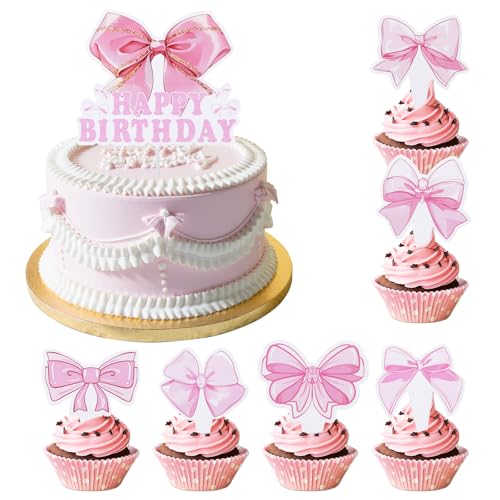 25 Stück rosa Schleife Cupcake Topper, Rosa Bowknot Cake Topper, Happy Birthday Cupcake Picks, Pink Bow Cupcake Dekorationen, Dessert Cake Toppers für Hochzeit Junggesellinnenabschied 25 Stück rosa Schleife Cupcake Topper, Rosa Bowknot Cake Topper, Happy Birthday Cupcake Picks, Pink Bow Cupcake Dekorationen, Dessert Cake Toppers für Hochzeit Junggesellinnenabschied von AHQiZFX