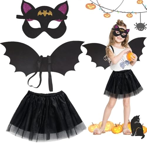 AHYDFSR Halloween Fledermaus Kostüm Mädchen, Fledermausflügel-Kostüm für Kinder, Fledermausflügel Tutu mit Halloween Cosplay Maske, für Halloween Cosplay Party Karneval Fasching Maskerade, Schwarze AHYDFSR Halloween Fledermaus Kostüm Mädchen, Fledermausflügel-Kostüm für Kinder, Fledermausflügel Tutu mit Halloween Cosplay Maske, für Halloween Cosplay Party Karneval Fasching Maskerade, Schwarze von AHYDFSR