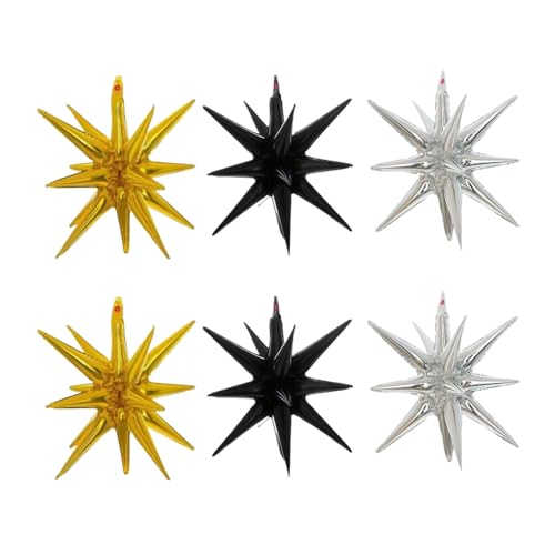 6 x Sternballons, 55,9 cm, silberfarben, goldfarben, schwarz, Folienballons, für Party-Dekorationen von AIAIDIDIY