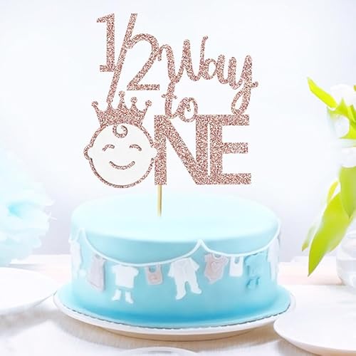 AIBAOBAO "1/2 way to one" Kuchendekoration, 6 Monate Geburtstag Kuchen Topper, einseitiger goldfarbener Glitzer Junge oder Mädchen Geburtstagsparty-Dekoration, Geeignet für Nachtisch, Cupcakes, Gebäck AIBAOBAO "1/2 way to one" Kuchendekoration, 6 Monate Geburtstag Kuchen Topper, einseitiger goldfarbener Glitzer Junge oder Mädchen Geburtstagsparty-Dekoration, Geeignet für Nachtisch, Cupcakes, Gebäck von AIBAOBAO
