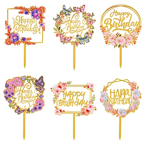 AIBAOBAO 6 Pcs Blumen Happy Birthday Cake Topper Set, Blumenkuchendekoration Acryl alles Gute zum Geburtstag Kuchendekoration verschiedene, Tortenstecker für Mädchen, Kinder, Hochzeit, Mutter AIBAOBAO 6 Pcs Blumen Happy Birthday Cake Topper Set, Blumenkuchendekoration Acryl alles Gute zum Geburtstag Kuchendekoration verschiedene, Tortenstecker für Mädchen, Kinder, Hochzeit, Mutter von AIBAOBAO