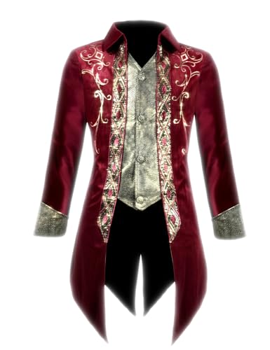AIBEIX Steampunk-Mittelalter-Jacke für Herren, Gothic, viktorianischer Gehrock, Uniform, Rot/Ausflug, einfarbig (Getaway Solids), L von AIBEIX