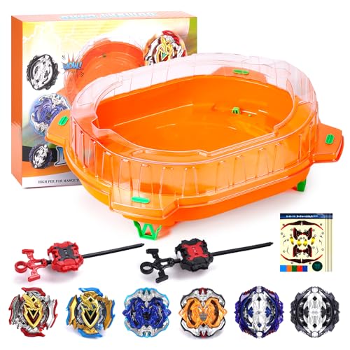 AIBREAY Burst Stadion Set, Kampfkreisel Spielzeug, 6 Kreisel, 2 Launcher und 1 Arena, Geburtstagsgeschenk für Jungen ab 6 Jahren (Orange) von AIBREAY