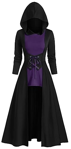 AIEOE Damenkleid, Steampunk, Vintage-Kleid, Renaissance-Kleid, Halloween, Cosplay, Partykleid, Gothic-Kleid mit Kapuze, langärmelig, mittelalterliche Kleider, M-3XL, A-purple, 50 AIEOE Damenkleid, Steampunk, Vintage-Kleid, Renaissance-Kleid, Halloween, Cosplay, Partykleid, Gothic-Kleid mit Kapuze, langärmelig, mittelalterliche Kleider, M-3XL, A-purple, 50 von AIEOE