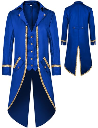 AIEOE Gothic Frack Herren Steampunk Jacke mit Pailletten Vampir Mantel für Halloween Karneval Fasching Blau Größe XL AIEOE Gothic Frack Herren Steampunk Jacke mit Pailletten Vampir Mantel für Halloween Karneval Fasching Blau Größe XL von AIEOE