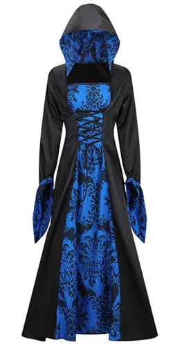 AIEOE Halloween Damen Gothic Kleid mit Kapuze, viktorianisches Kostüm, mittelalterliche Träger, Korsett, Renaissance-Kleid, Blau, Größe 3XL AIEOE Halloween Damen Gothic Kleid mit Kapuze, viktorianisches Kostüm, mittelalterliche Träger, Korsett, Renaissance-Kleid, Blau, Größe 3XL von AIEOE