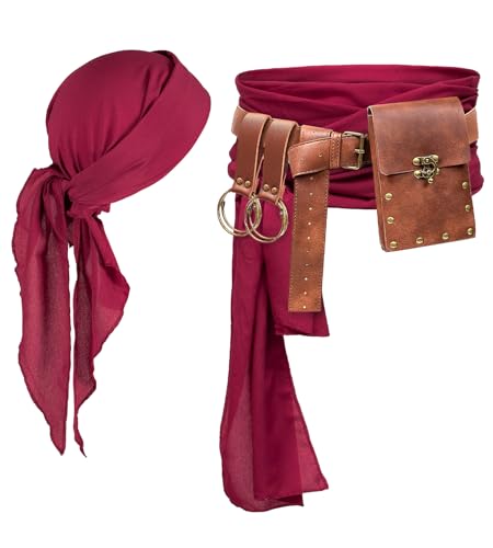 AIEOE Halloween Fasching Kostüm Piraten Accessoires Set mit Bandana Gürtel Tasche Mittelalterliches Cosplay Zubehör Rot AIEOE Halloween Fasching Kostüm Piraten Accessoires Set mit Bandana Gürtel Tasche Mittelalterliches Cosplay Zubehör Rot von AIEOE