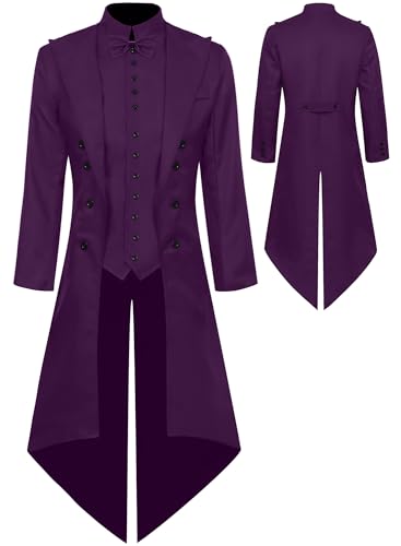 AIEOE Herren Frack, viktorianischer Renaissance-Mantel, Revers, Knöpfe, langärmelig, Anzug, Gothic-Uniform, Mittelalter-Smoking, Lila, XXL AIEOE Herren Frack, viktorianischer Renaissance-Mantel, Revers, Knöpfe, langärmelig, Anzug, Gothic-Uniform, Mittelalter-Smoking, Lila, XXL von AIEOE
