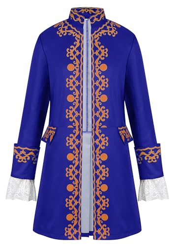 AIEOE Herren Gothic Steampunk Jacke Viktorianische Mittelalter Uniform Stehkragen Mantel Vintage Frack Blau L von AIEOE