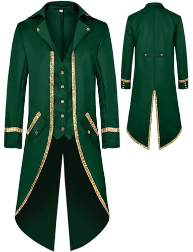 AIEOE Herren Halloween Frack Steampunk Vintage Jacke Gothic Viktorianisch Mantel für Fasching Karneval Bühne Grün Größe XL AIEOE Herren Halloween Frack Steampunk Vintage Jacke Gothic Viktorianisch Mantel für Fasching Karneval Bühne Grün Größe XL von AIEOE