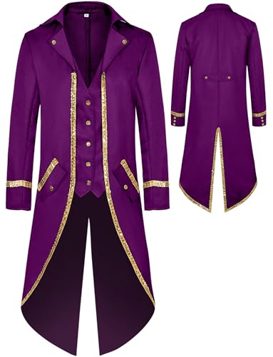 AIEOE Herren Mittelalter Kostüm Tailcoat Steampunk Frack Gliter Mantel Fasching Cosplay Party Fastnacht Lila Größe L AIEOE Herren Mittelalter Kostüm Tailcoat Steampunk Frack Gliter Mantel Fasching Cosplay Party Fastnacht Lila Größe L von AIEOE