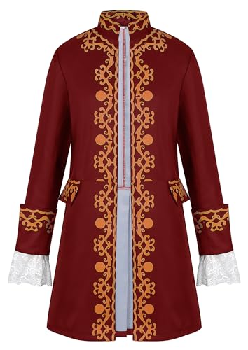 AIEOE Herren Mittelalter Steampunk Frack Jacke Viktorianische Männer Renaissance Gothic Retro Kostüme Rot L AIEOE Herren Mittelalter Steampunk Frack Jacke Viktorianische Männer Renaissance Gothic Retro Kostüme Rot L von AIEOE
